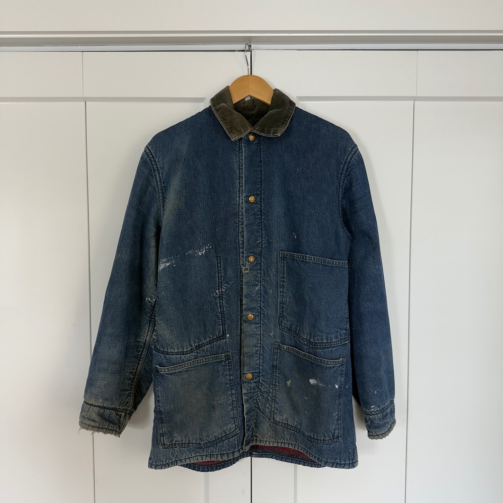Mens Carters Watch The Wear Chore Jacket Medium Blue 60s Blanket Lined Denim